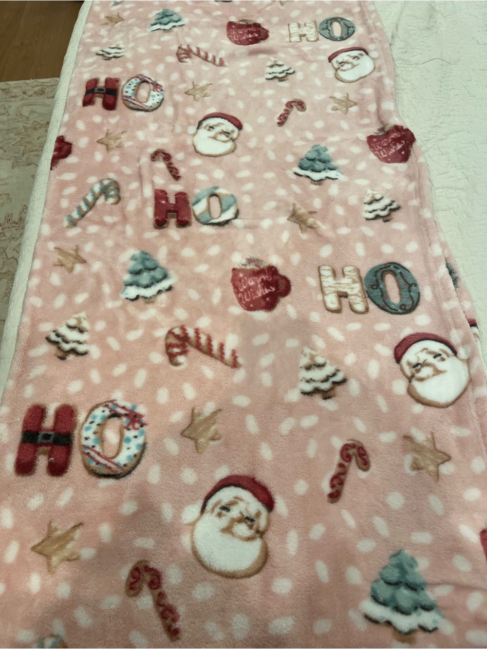 Set of 2 Martha Stewart for Macys Pink Santa & Holiday Motif Fleece Throw